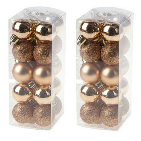 40x Kleine koperen kerstballen 3 cm kunststof mat/glans/glitter