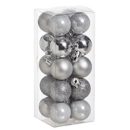 40x Small silver Christmas baubles 3 cm plastic matte/shiny