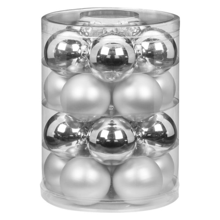 40x pcs glass christmas baubles elegant silver 6 cm shiny and matte