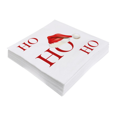 40x stuks kerst thema servetten wit Ho Ho Ho 33 x 33 cm