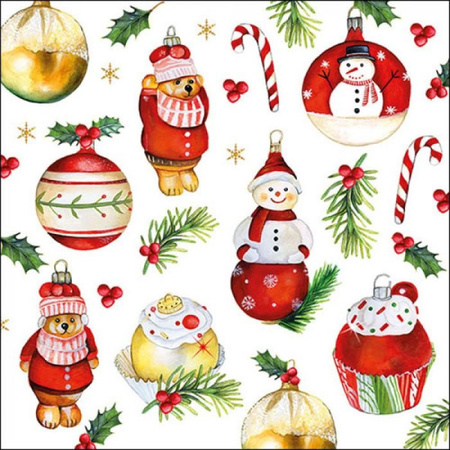 40x stuks kerstdiner/kerst thema servetten met kerstornamenten 33 x 33 cm