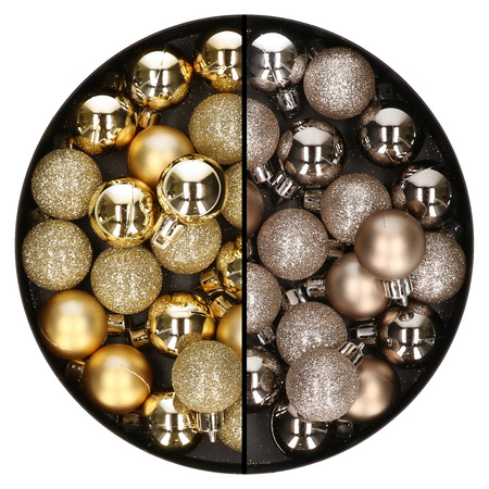 40x stuks kleine kunststof kerstballen champagne en goud 3 cm