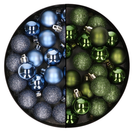 40x stuks kleine kunststof kerstballen groen en donkerblauw 3 cm