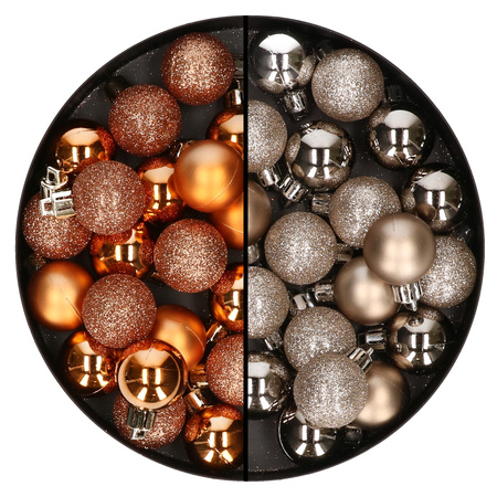 40x pcs small plastic christmas baubles champagne and copper 3 cm