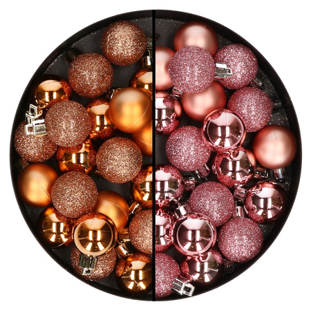 40x pcs small plastic christmas baubles copper and pink 3 cm