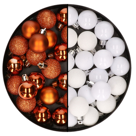 40x pcs small plastic christmas baubles white and orange 3 cm