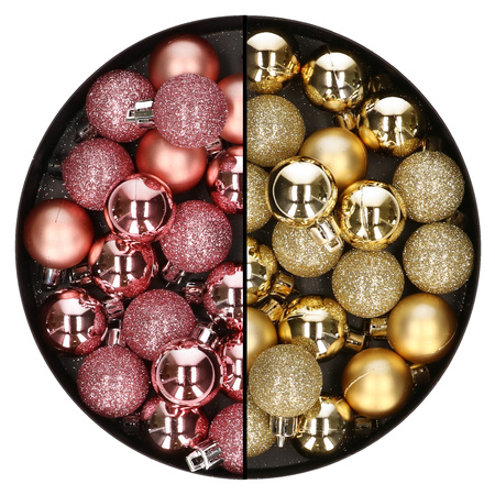 40x stuks kunststof kerstballen 3 cm goud en roze