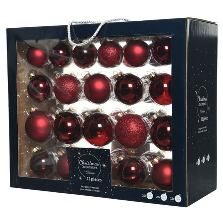 42x Glazen kerstballen glans/mat/glitter donkerrood 5-6-7 cm kerstboom versiering/decoratie