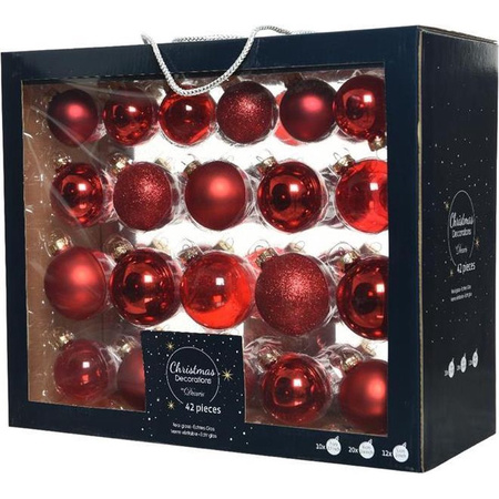 42x Glazen kerstballen glans/mat/glitter kerst rood 5-6-7 cm kerstboom versiering/decoratie