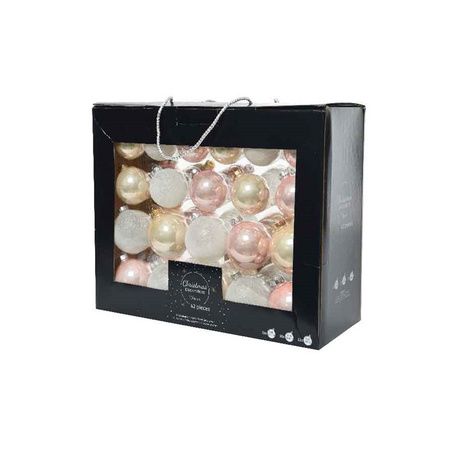 42x stuks glazen kerstballen lichtroze (blush)/parel/wit 5-6-7 cm 