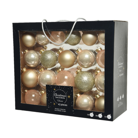 42x stuks glazen kerstballen parel champagne 5-6-7 cm 