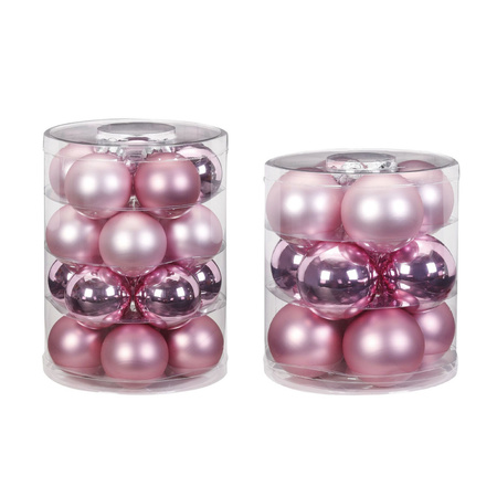 42x pcs glass christmas baubles pink 6 and 8 cm shiny and matte