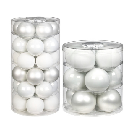 42x pcs glass christmas baubles white 6 and 8 cm shiny and matte
