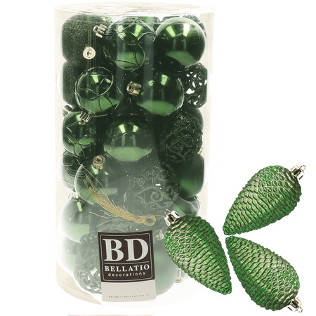 43x pcs plastic christmas baubles and pineappel ornaments dark green
