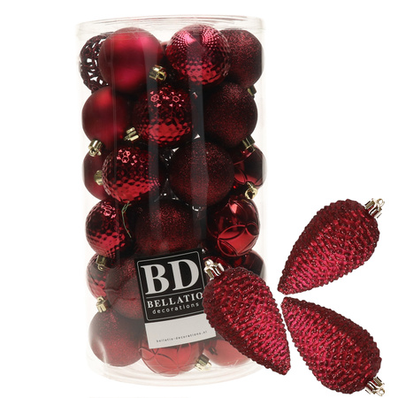 43x pcs plastic christmas baubles and pineappel ornaments dark red