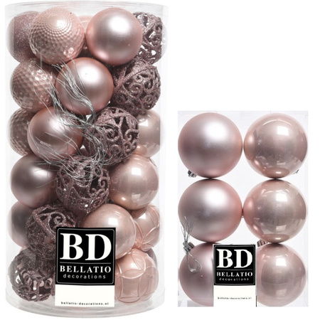 43x stuks kunststof kerstballen lichtroze (blush pink) 6 en 8 cm glans/mat/glitter mix