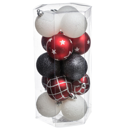 45x stuks kerstballen mix wit/rood/groen gedecoreerd kunststof 5 cm