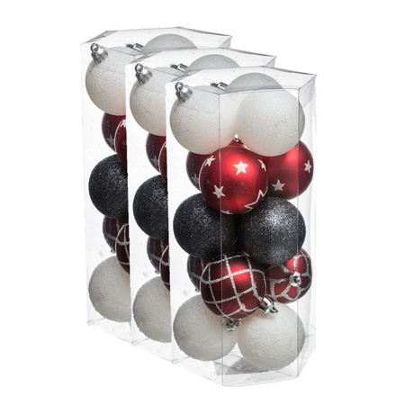 45x stuks kerstballen mix wit/rood/groen gedecoreerd kunststof 5 cm
