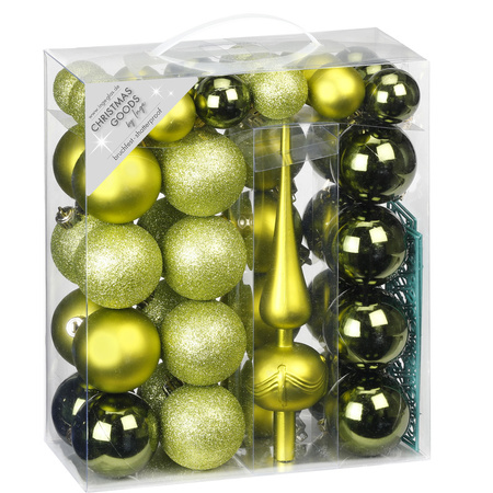 47x Kunststof kerstballen pakket met piek groen