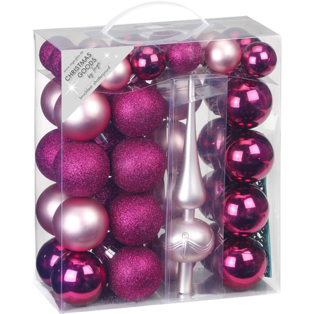 47x Pink plastic christmas baubles 4-6 cm with peak