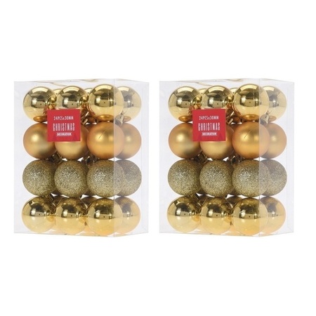 48x Glans/mat/glitter kerstballen goud 3 cm kunststof kerstboom versiering/decoratie