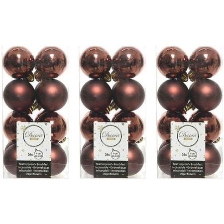 48x Kunststof kerstballen glanzend/mat mahonie bruin 4 cm kerstboom versiering/decoratie