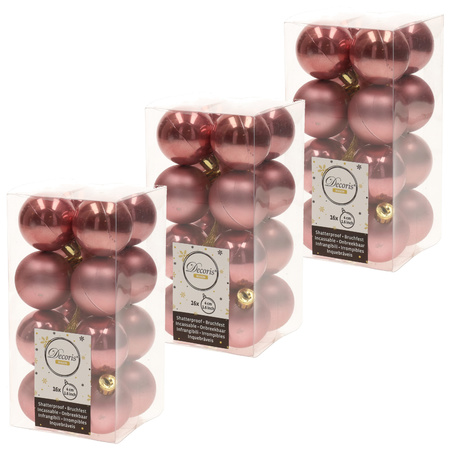 48x Old/dusty pink Christmas baubles 4 cm plastic matte/shiny