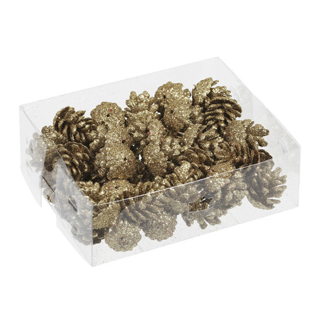 48x pcs decoration pinecones glitter gold 3,5 cm