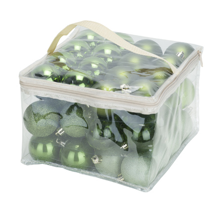 48x plastic baubles green 6 cm in bag/box