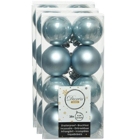 48x stuks kunststof kerstballen lichtblauw 4 cm glans/mat