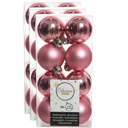 48x stuks kunststof kerstballen lippenstift roze 4 cm glans/mat