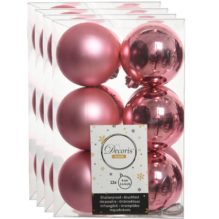 48x stuks kunststof kerstballen lippenstift roze 6 cm glans/mat