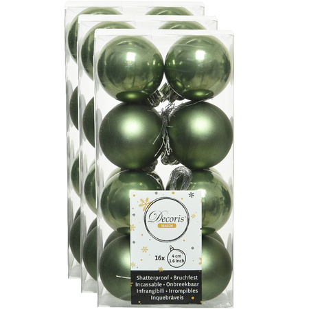 48x stuks kunststof kerstballen mos groen 4 cm glans/mat