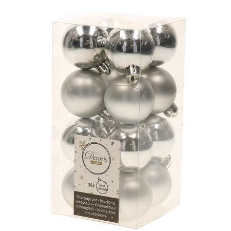 48x Silver Christmas baubles 4 cm plastic matte/shiny