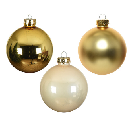 49x stuks glazen kerstballen goud 6 cm inclusief gouden piek