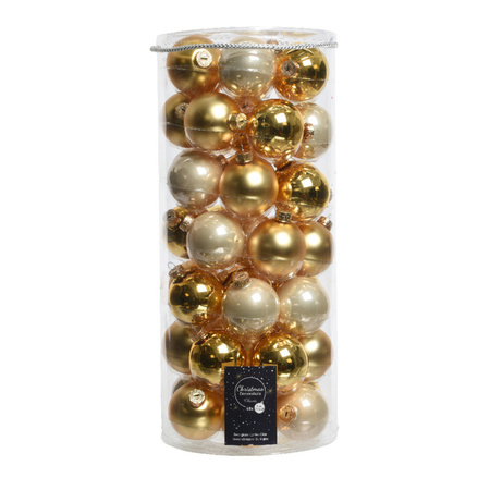 49x Glass christmas baubles pearl/gold 6 cm shiny/matt