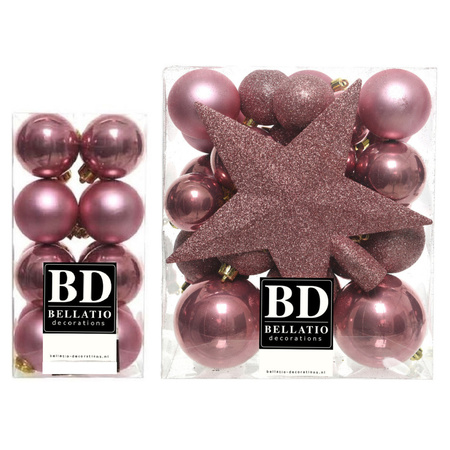 49x stuks kunststof kerstballen met ster piek oudroze (velvet pink) mix