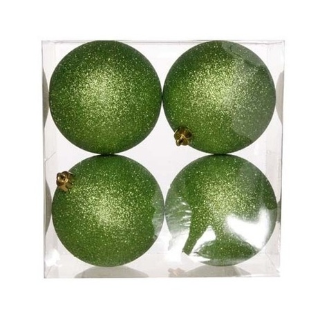 Glitter kerstballen 10x stuks appelgroen 8 en 10 cm kunststof