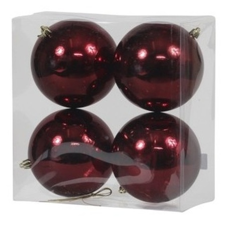 4x Kunststof kerstballen glanzend bordeaux rood 12 cm kerstboom versiering/decoratie
