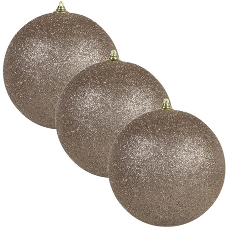 4x Champagne grote kerstballen met glitter kunststof 13,5 cm