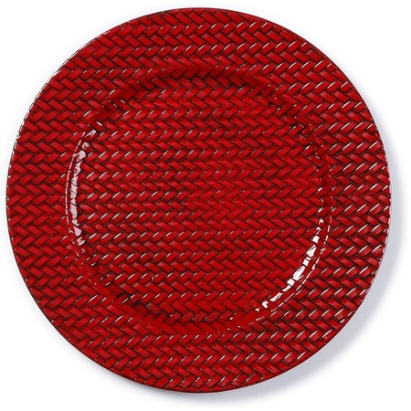 4x Diner plates/platters red braided 33 cm round