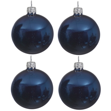 4x Glazen kerstballen glans donkerblauw 10 cm kerstboom versiering/decoratie