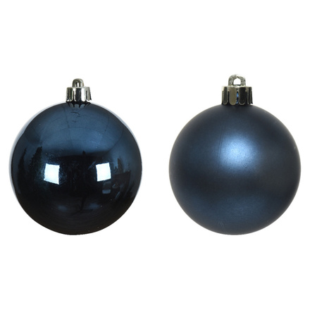 4x Kunststof kerstballen glanzend/mat donkerblauw 10 cm kerstboom versiering/decoratie