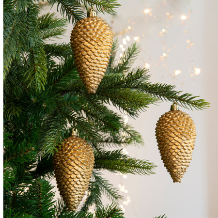 4x Kunststof dennenappel kerstballen glitter goud 12 cm kerstboom versiering/decoratie