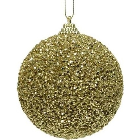 4x Gold glitter beads Christmas baubles 8 cm plastic