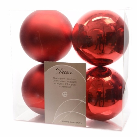 4x Kunststof kerstballen glanzend/mat kerst rood 10 cm kerstboom versiering/decoratie