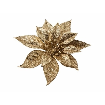 4x Kerstversieringen kerststerren bloemen goud op clip