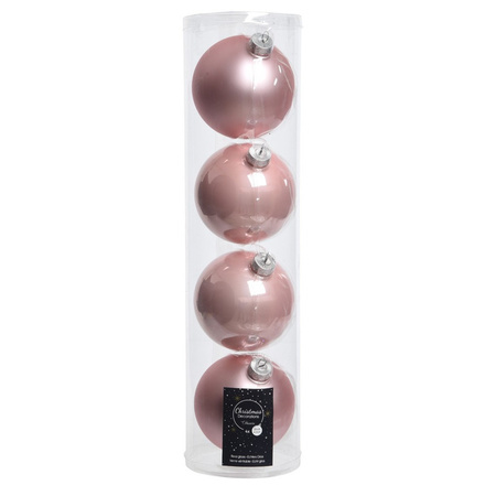4x Light pink glass Christmas baubles 10 cm shiny and matte