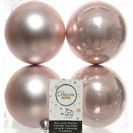 4x Kunststof kerstballen glanzend/mat lichtroze 10 cm kerstboom versiering/decoratie
