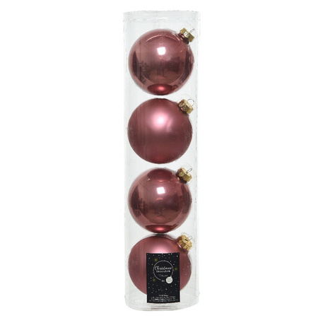 4x Old/dusty pink glass Christmas baubles 10 cm shiny and matte